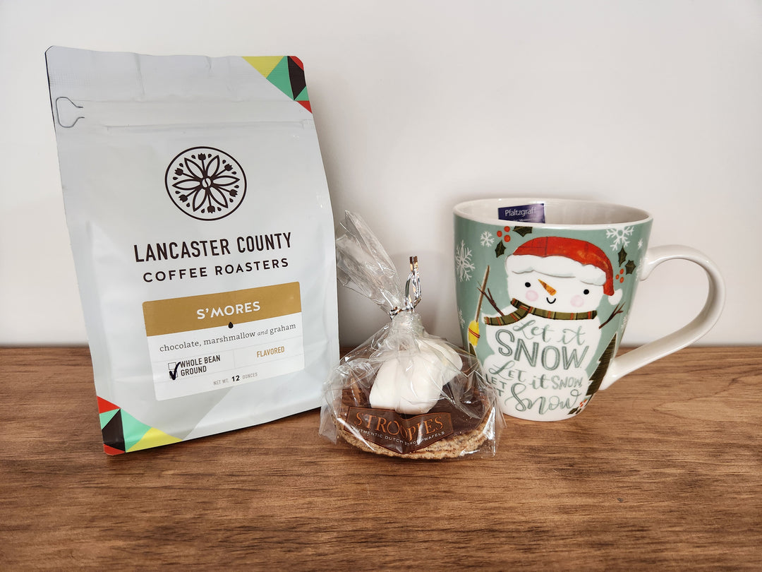 S'mores Coffee Care Pack – S'mores Coffee, Pfaltzgraff Mug, Stroopwafel S'mores Kit