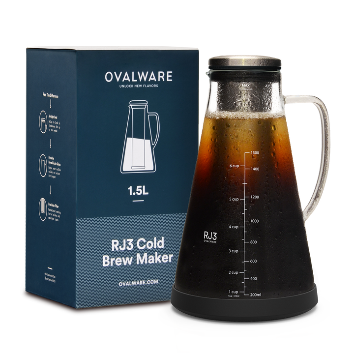 Ovalware Airtight Cold Brew Iced Coffee Maker Pitcher and Tea Infuser with Spout | 1.5L